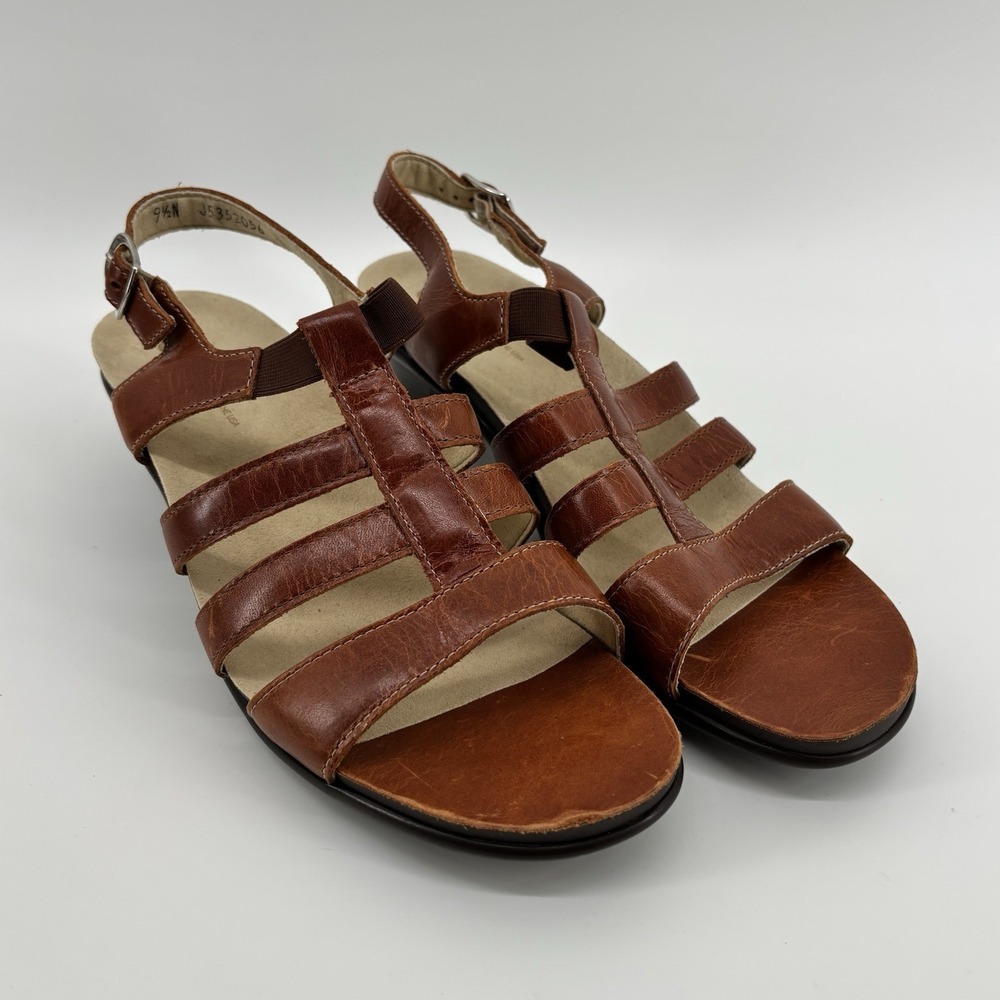 SAS Allegro Sandals Heel‎ Strap Brown Leather Slingback Womens 9.5N USA Made